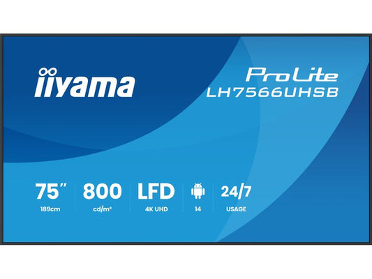 iiyama | LH7566UHSB-B1AG | 75, IPS, UHD, 800cd, Android 14 OS