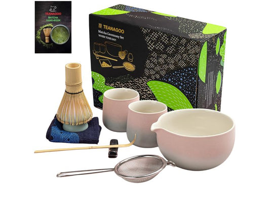 TEANAGOO | Matcha-Set, 9teilig | mit Ausgiesschale, Rosa