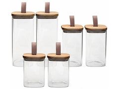 COCON | Vorratsdose eckig 1400, 1000, 600 KIT | Glas, Deckel Akazie