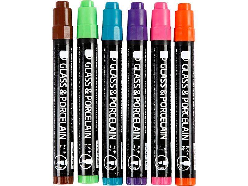 Creativ Company | Glas-/Porzellanmarker | 1-3 mm, Halbdeckend, 6 Stk