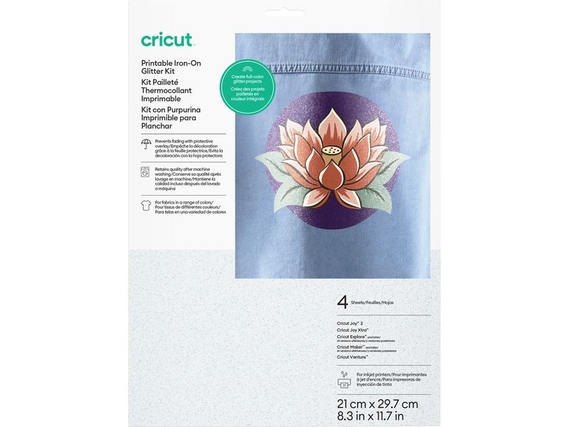 Cricut | Iron-On-Set glitzer, bedruckbar | 4 Blatt, A4, glitzer, Inkjet