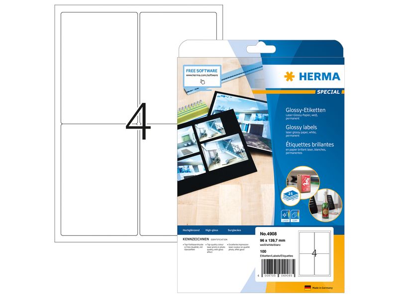 HERMA | Etiketten | Hochglanz, A4, 96 x 139.7 mm, weiss