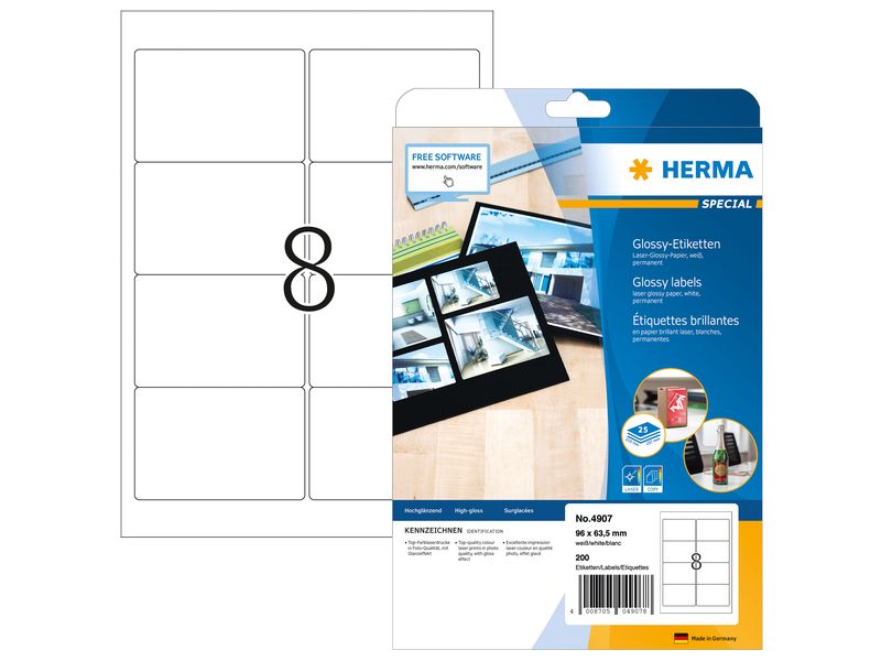 HERMA | Etiketten | Hochglanz, A4, 96 x 63.5 mm, weiss