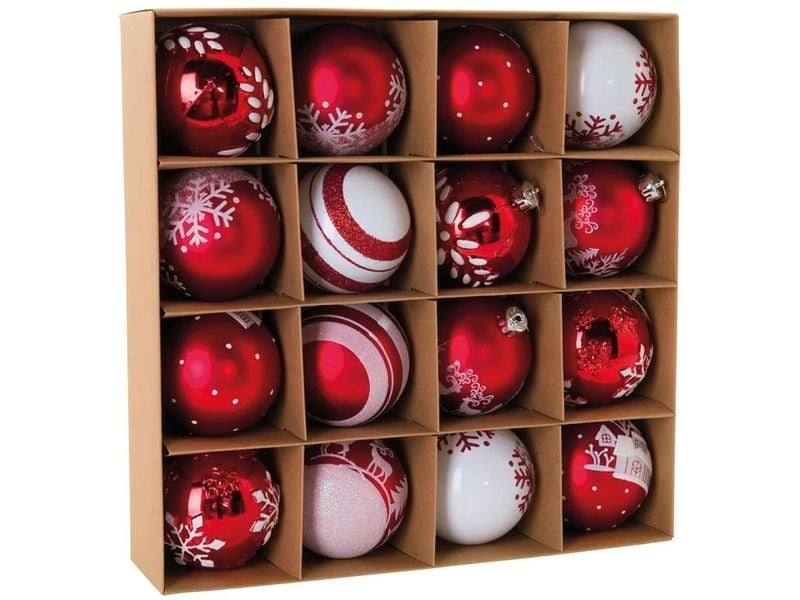 Dekomat AG | Dekomat Weihnachtskugeln rot/weiss | 16 Stk. / D: 8cm