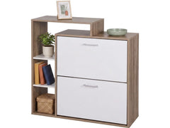 relaxdays | Schuhschrank mit 2 Klappen | Weiss/Hellbraun