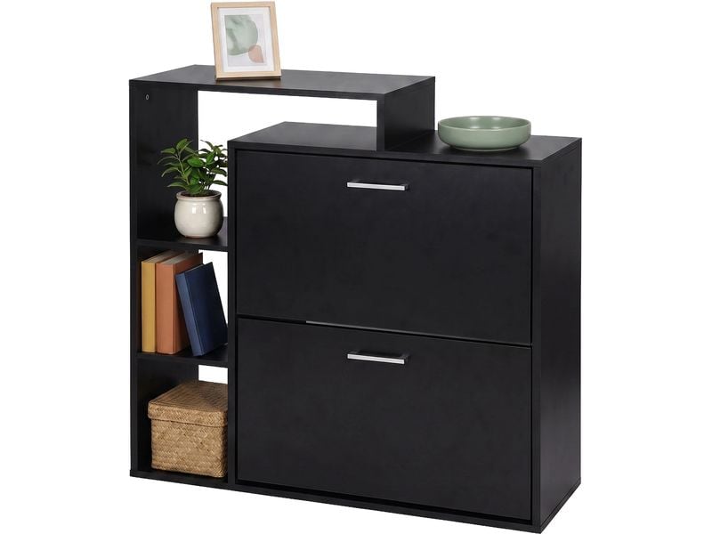 relaxdays | Schuhschrank mit 2 Klappen | Schwarz