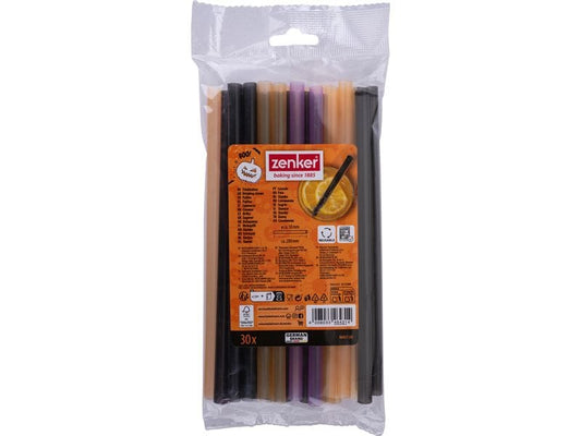 Zenker | Trinkhalme Halloween Mehrfarbig | 30 Stück, 10mm, schwarz, organge, violett