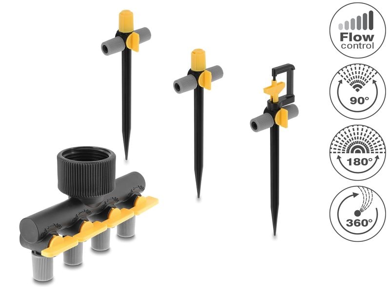 Delock | Sprinklerstecker T-Form Set | 90°, 180°, 360° Düsen, 4-Wegeverteiler
