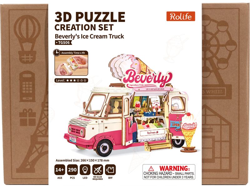 Rolife | Beverlys Eiswagen | DIY-Holzpuzzle mit LED-Beleuchtung