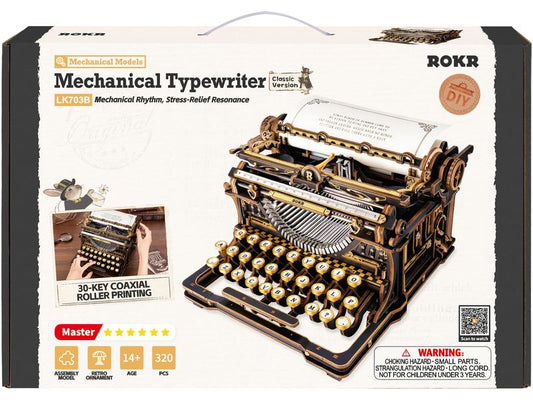 ROKR | Mechanische Schreibmaschine Classic | 320-teiliges funktionales Holzmodell