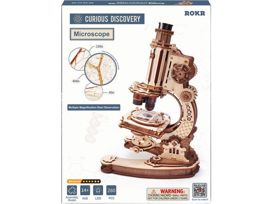 ROKR | Mikroskop 3D-Holzpuzzle | 260-teilig mit 4x bis 40x Vergrösserung