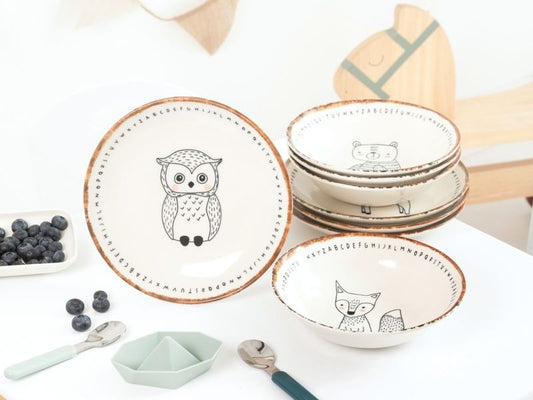 creaTable | Freunde des Waldes Bunt | Tellerset 8-tlg. Steinzeug