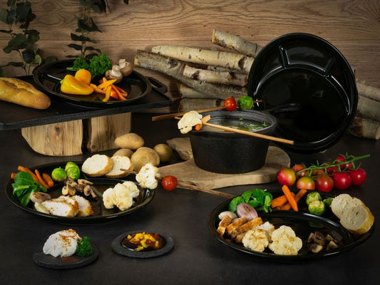 creaTable | Universal Schwarz Fondueteller | Set 4-tlg. Porzellan