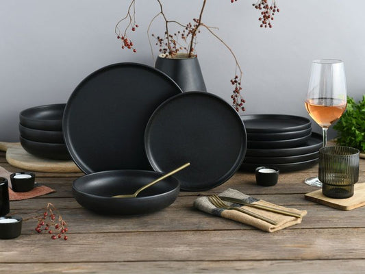 creaTable | Uno Black Tellerset | 12-tlg. Steinzeug