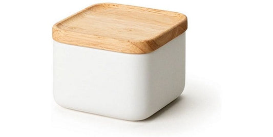 Continenta | Keramik Vorratsdose weiss | mit Holzdeckel 10.5x10.5x8cm