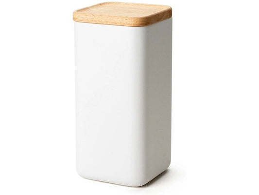 Continenta | Keramik Vorratsdose weiss | mit Holzdeckel 10.5x10.5x22cm