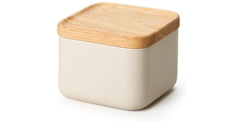 Continenta | Keramik Vorratsdose sand | mit Holzdeckel 10.5x10.5x8cm