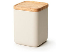 Continenta | Keramik Vorratsdose sand | mit Holzdeckel 10.5x10.5x14.5cm