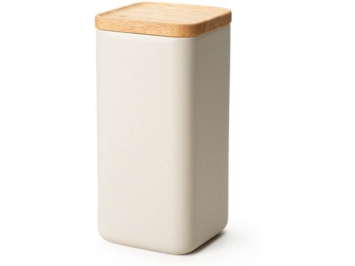 Continenta | Keramik Vorratsdose sand | mit Holzdeckel 10.5x10.5x22cm