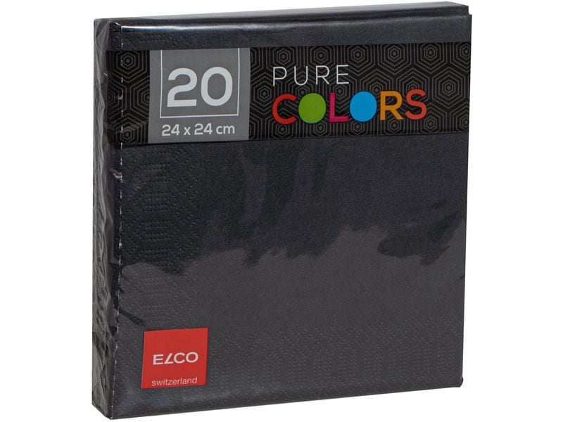 ELCO | Servietten 24x24cm, 20 Stück | Schwarz, 3-lagig, Zellstoff