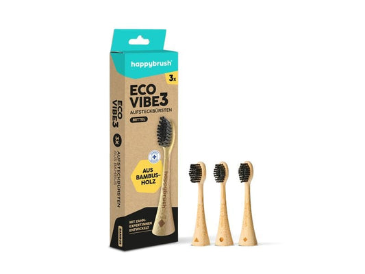 happybrush | Aufsteckbürste Bambus | 3 Stück, für Schallzahnbürste V3