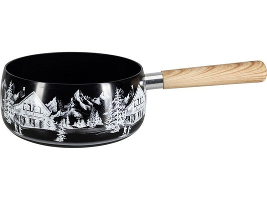 Nouvel | Käsefondue - Caquelon Chaletzauber | Aluguss m. Bakelitgriff, schwarz, 8.5 cm