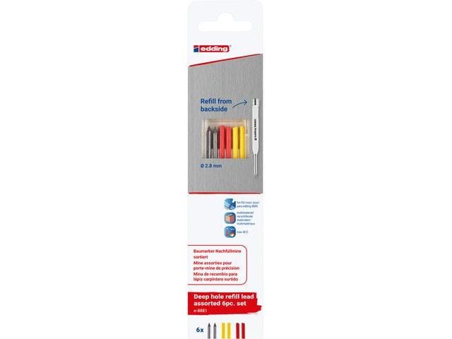 edding | Baumarker Mine sort. 8881 6er Bli | Graphit/gelb/rot, ø 2.8mm