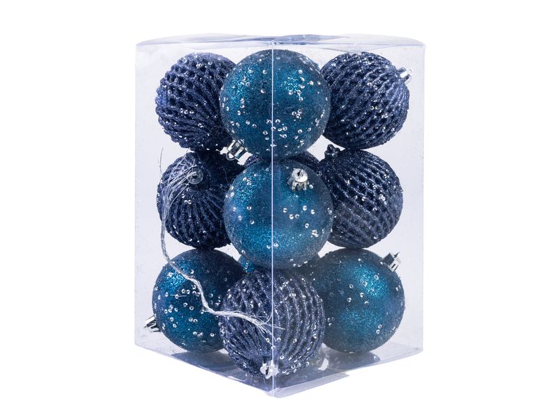COCON | Weihnachtskugeln blau, 12 Stk. | Kunststoff, D: 8cm
