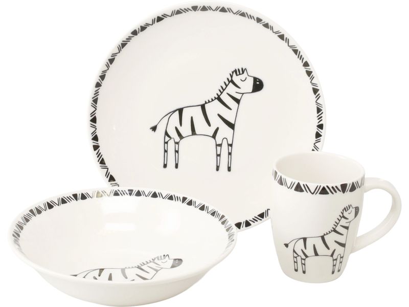 creaTable | Safari Zebra Kinderset | 3-tlg. Steinzeug