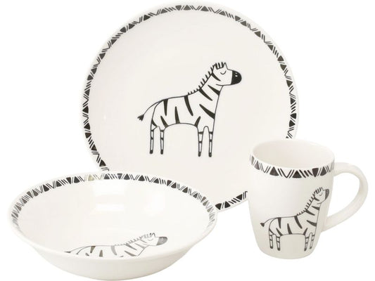 creaTable | Safari Zebra Kinderset | 3-tlg. Steinzeug
