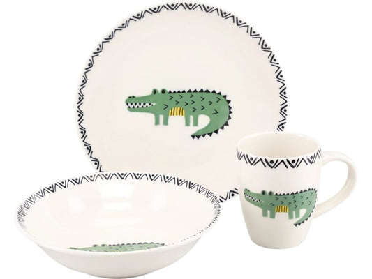 creaTable | Safari Krokodil Kinderset | 3-tlg. Steinzeug