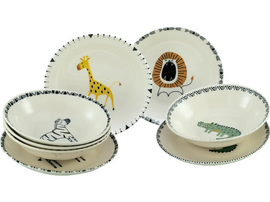 creaTable | Safari Bunt Tellerset | 8-tlg. Steinzeug