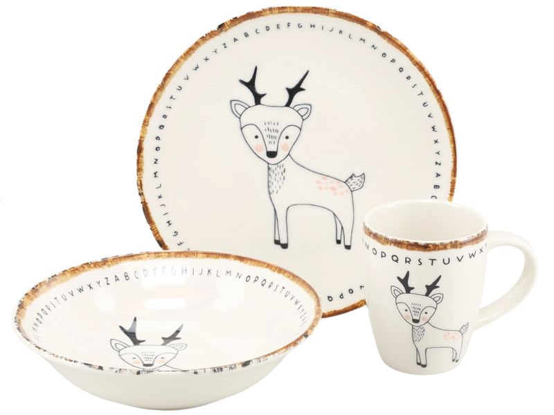 creaTable | Freunde des Waldes Reh | Kinder Set 3-tlg. Steinzeug