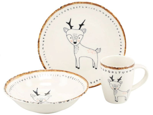 creaTable | Freunde des Waldes Reh | Kinder Set 3-tlg. Steinzeug
