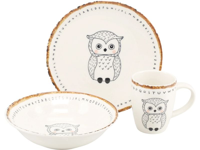 creaTable | Freunde des Waldes Eule | Kinder Set 3-tlg. Steinzeug