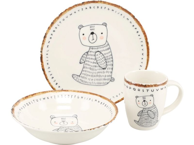 creaTable | Freunde des Waldes Bär | Kinder Set 3-tlg. Steinzeug