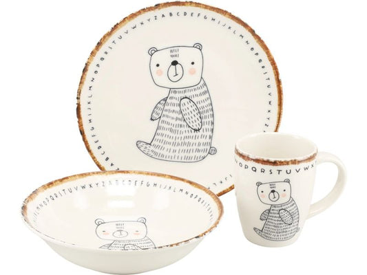 creaTable | Freunde des Waldes Bär | Kinder Set 3-tlg. Steinzeug