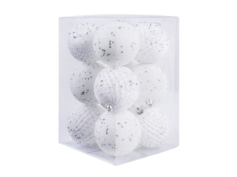 COCON | Weihnachtskugeln weiss, 12 Stk. | Kunststoff, D: 8cm
