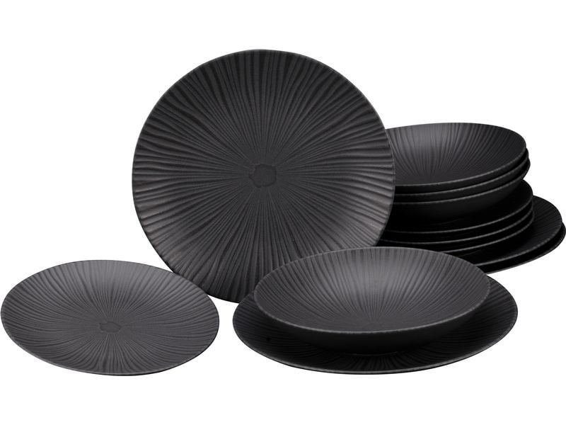 creaTable | Vesuvio Black Tellerset | 12-tlg. Steinzeug