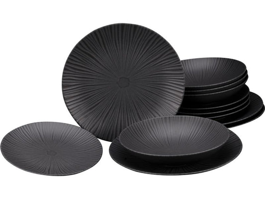 creaTable | Vesuvio Black Tellerset | 12-tlg. Steinzeug
