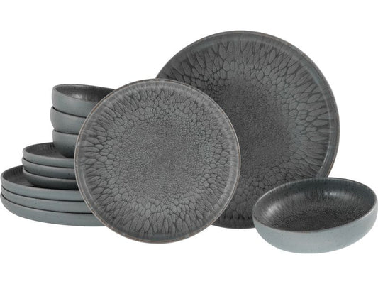 creaTable | Uno Volcano Dark Tellerset | 12-tlg. Steinzeug