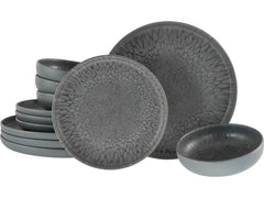 creaTable | Uno Volcano Dark Tellerset | 12-tlg. Steinzeug