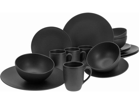creaTable | Soft Touch Black Kombiservice | 16-tlg. Steinzeug