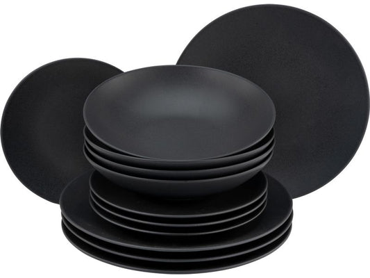 creaTable | Soft Touch Black Tellerset | 12-tlg. Steinzeug