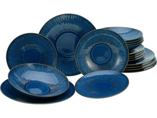 creaTable | Sea Breeze Blue Tellerset | 18-tlg. Steinzeug