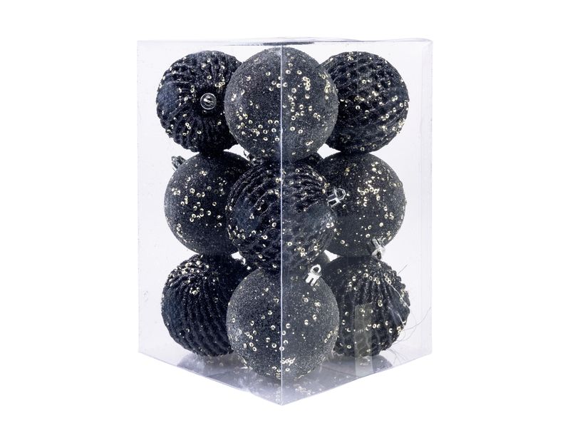 COCON | Weihnachtskugeln schwarz, 12 Stk. | Kunststoff, D: 8cm