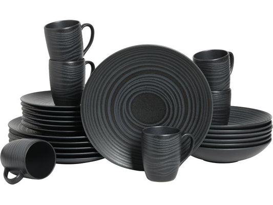 creaTable | Lava Stone Black Kombiservice | 24-tlg. Steinzeug
