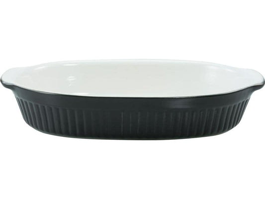 creaTable | Classic SchwarzWeiss Auflaufform | oval, 33.5x19x5cm, Steinzeug