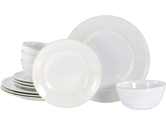 creaTable | Antique Offwhite Tellerservice | 12-tlg. Steinzeug