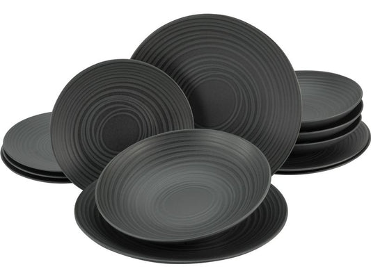 creaTable | Lava Stone Black Tellerset | 12-tlg. Steinzeug